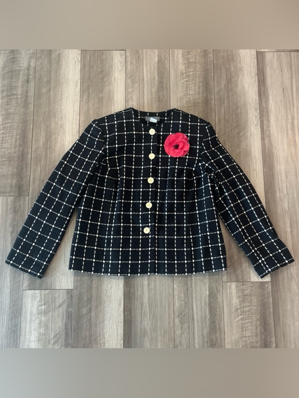 Koret Black Windowpane Jacket with Pink Flower